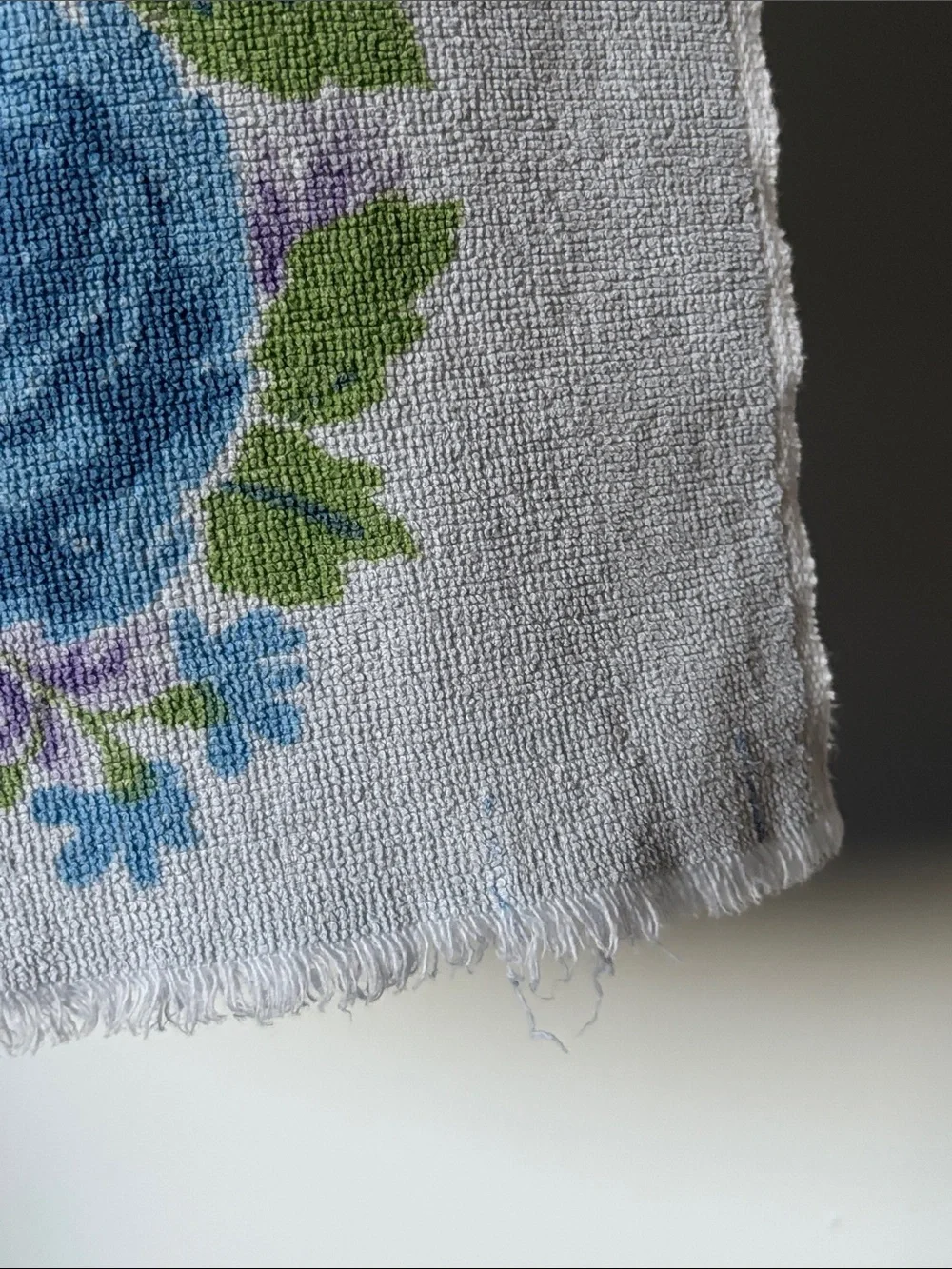 Vintage Hair Towel Blue and Lavender Floral Motif